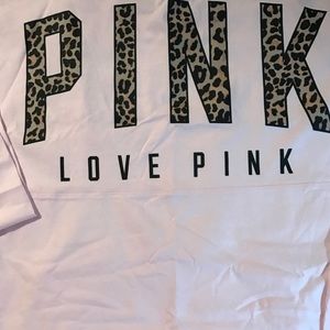 VS PINK Small Varsity pullover in a light pink, with Cheetah PINK on back. HTF